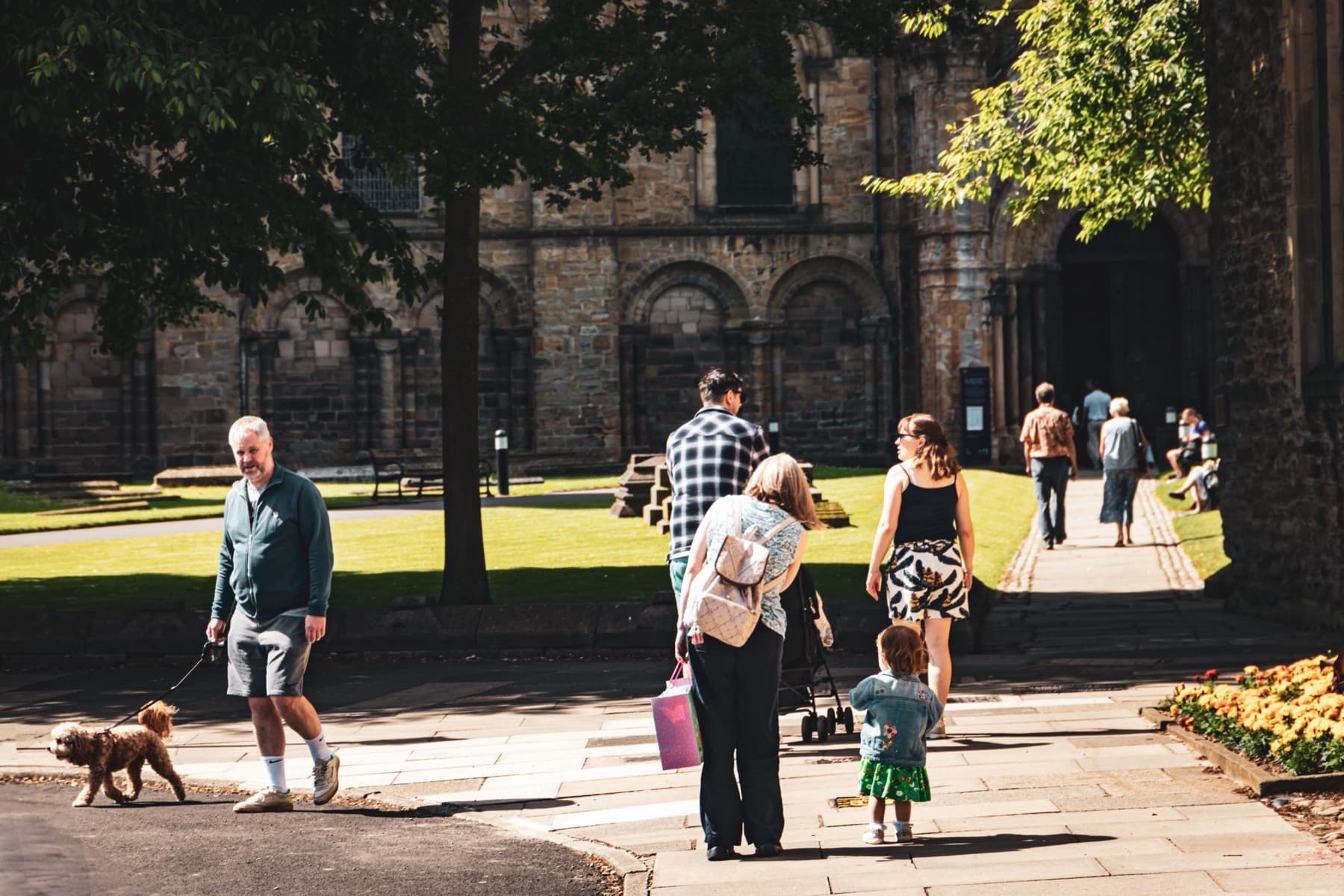 Families and people spending time in a city community